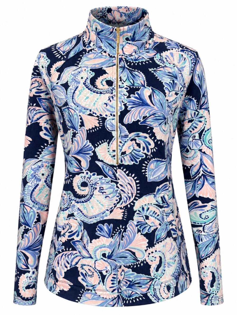 Lilly Pulitzer Skipper Popover Coastal Preppy Paisley UPF 50+ Quarter Zip S